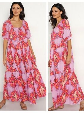 Kinga Csilla Avenue Liberty Floral Printed Tiered Maxi Tent Dress